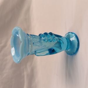 Fenton blue opalescent miniature hand/torch vase